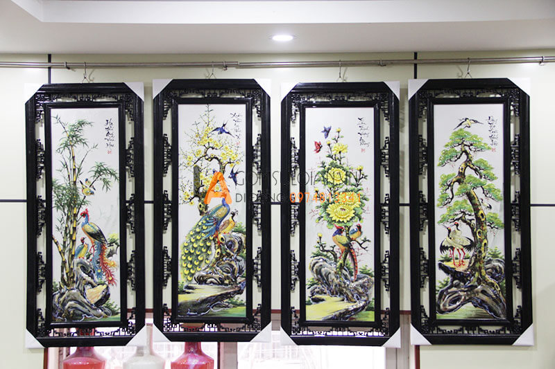 Tranh sứ tứ quý số 1 đắp nổi 98x48