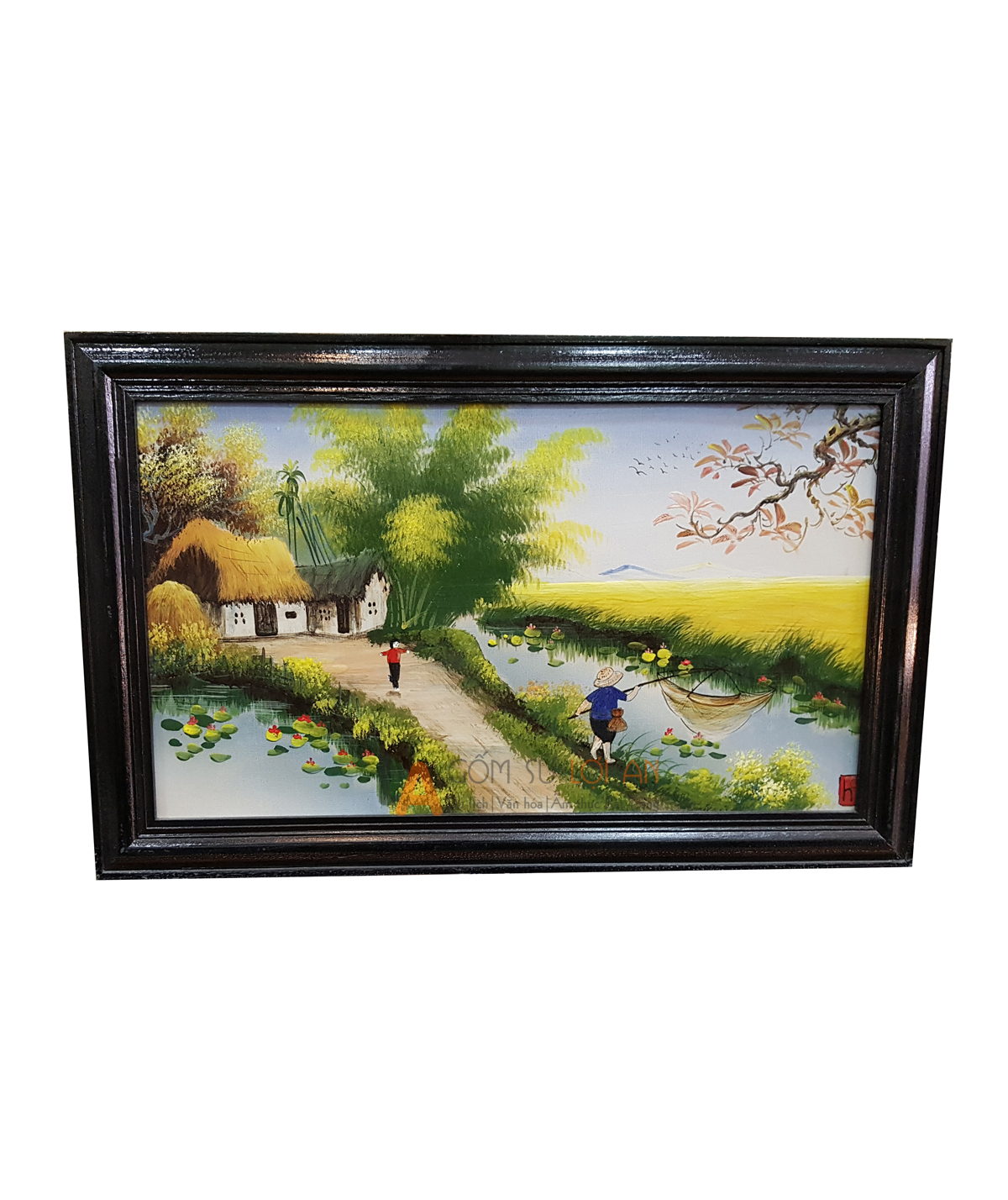Tranh sứ con chờ mẹ thả lưới