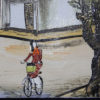 tranh sứ phố cổ - thiếu nữ đạp xe- chi tiết