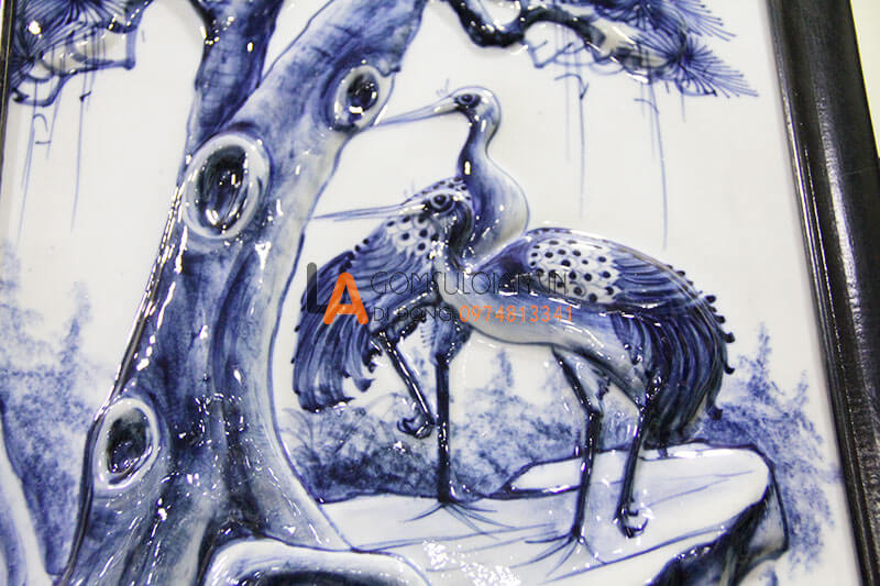 tranh sứ tùng cúc trúc mai số 2 vẽ tràm-tùng đôi chim
